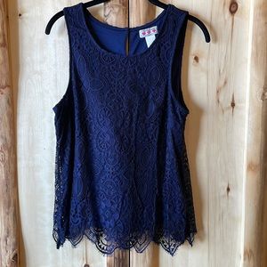 Navy Lace Lined Tank L